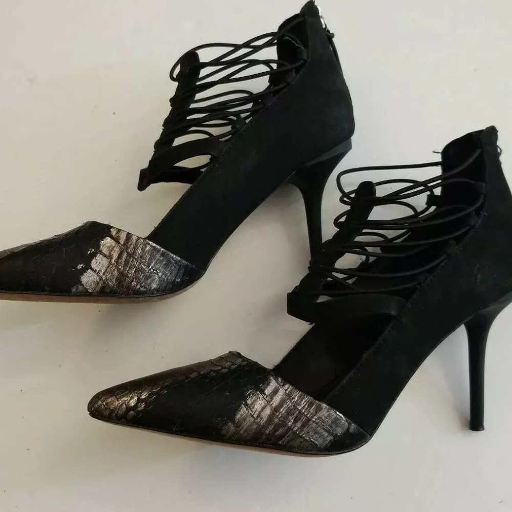 L.A.M.B-May Women's Heels Pumps Silver Snake Print